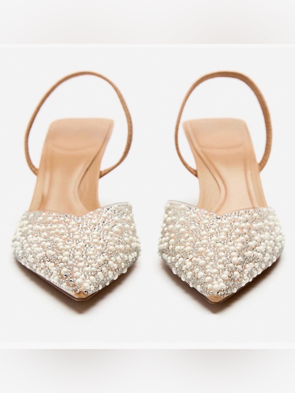 Embellished Nude Slingback Kitten Heel Pumps